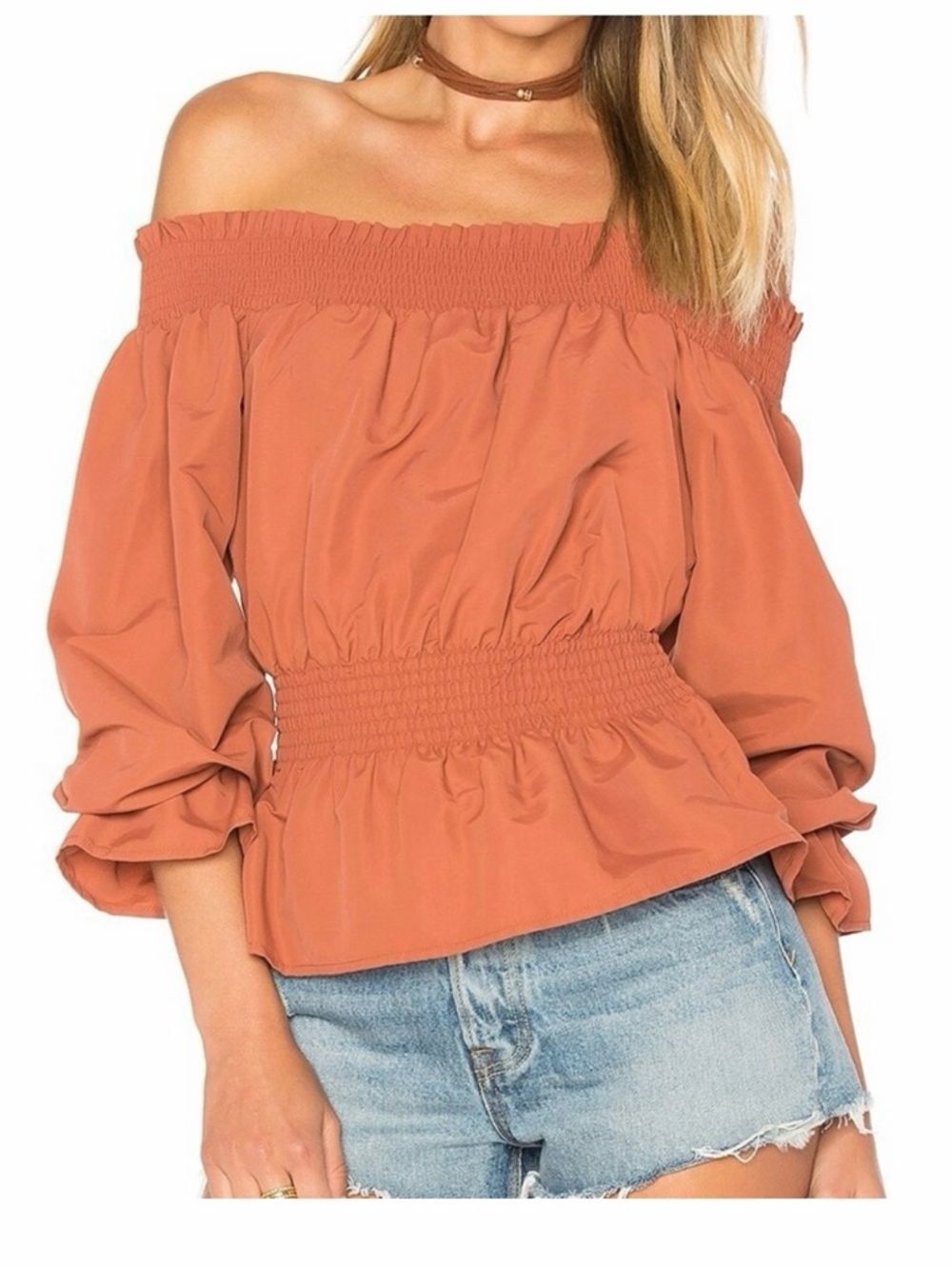Tularosa x Revolve Katie Off the Shoulder Blouse Small Terracotta Orange